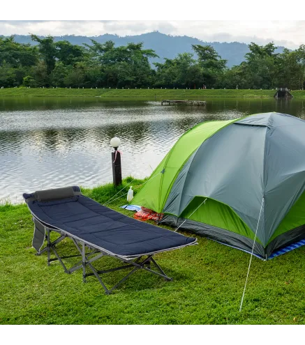 Cama de Acampada con Cojín Almohada Bolsillo Bolsa de Transporte y Marco de Acero Carga 150 kg 188x64,5x53 cm Azul