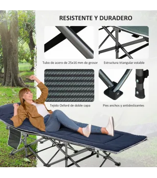 Cama de Acampada con Cojín Almohada Bolsillo Bolsa de Transporte y Marco de Acero Carga 150 kg 188x64,5x53 cm Azul