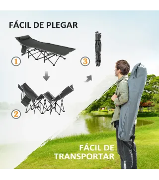 Cama de Acampada con Cojín Almohada Bolsillo Bolsa de Transporte y Marco de Acero Carga 150 kg 188x64,5x53 cm Azul