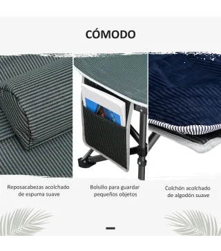 Cama de Acampada con Cojín Almohada Bolsillo Bolsa de Transporte y Marco de Acero Carga 150 kg 188x64,5x53 cm Azul