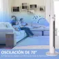 Ventilador de Torre Oscilante 45W con Control Remoto Temporizador de 12 h 3 Velocidades Pantalla LED Ø31,5x93 cm Blanco