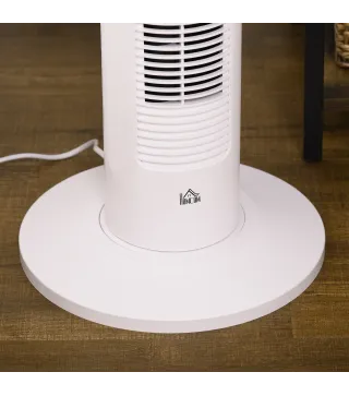 Ventilador de Torre Oscilante 45W con Control Remoto Temporizador de 12 h 3 Velocidades Pantalla LED Ø31,5x93 cm Blanco