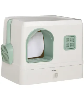 Arenero Cerrado para Gatos Caja de Arena para Gatos con Bandeja Extraíble Pala y Filtro Desodorizante 50x40x40 cm Blanco