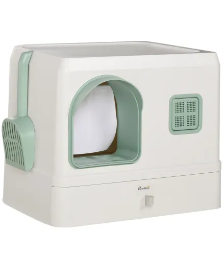 Arenero Cerrado para Gatos Caja de Arena para Gatos con Bandeja Extraíble Pala y Filtro Desodorizante 50x40x40 cm Blanco