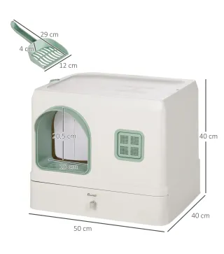 Arenero Cerrado para Gatos Caja de Arena para Gatos con Bandeja Extraíble Pala y Filtro Desodorizante 50x40x40 cm Blanco