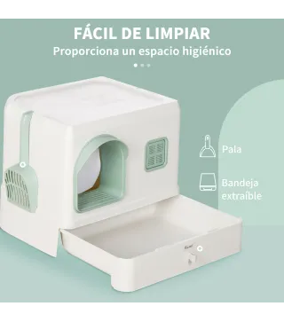 Arenero Cerrado para Gatos Caja de Arena para Gatos con Bandeja Extraíble Pala y Filtro Desodorizante 50x40x40 cm Blanco