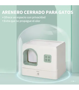 Arenero Cerrado para Gatos Caja de Arena para Gatos con Bandeja Extraíble Pala y Filtro Desodorizante 50x40x40 cm Blanco