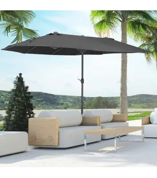 Sombrilla Doble para Jardín 455x265x238 cm Parasol Grande con Manivela Manual Protección Solar Color Negro