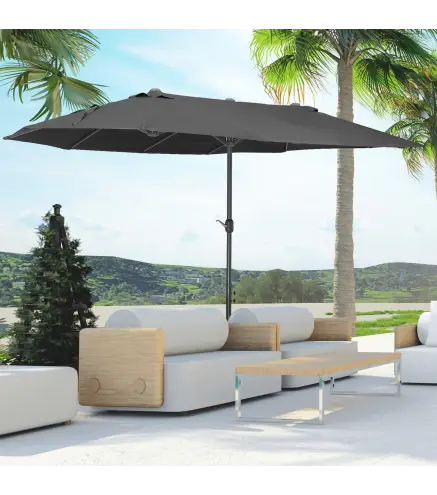 Sombrilla Doble para Jardín 455x265x238 cm Parasol Grande con Manivela Manual Protección Solar Color Negro