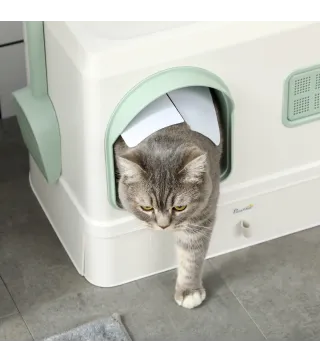 Arenero Cerrado para Gatos Caja de Arena para Gatos con Bandeja Extraíble Pala y Filtro Desodorizante 50x40x40 cm Blanco