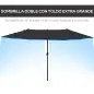 Sombrilla Doble para Jardín 455x265x238 cm Parasol Grande con Manivela Manual Protección Solar Color Negro