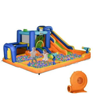 Castillo Hinchable Infantil con Tobogán Piscina Muro de Escalada Inflador y Bolsa de Transporte 430x420x200cm Multicolor