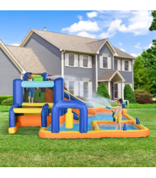 Castillo Hinchable Infantil con Tobogán Piscina Muro de Escalada Inflador y Bolsa de Transporte 430x420x200cm Multicolor