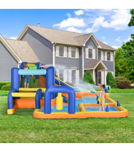 Castillo Hinchable Infantil con Tobogán Piscina Muro de Escalada Inflador y Bolsa de Transporte 430x420x200cm Multicolor