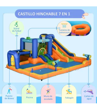 Castillo Hinchable Infantil con Tobogán Piscina Muro de Escalada Inflador y Bolsa de Transporte 430x420x200cm Multicolor