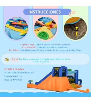 Castillo Hinchable Infantil con Tobogán Piscina Muro de Escalada Inflador y Bolsa de Transporte 430x420x200cm Multicolor
