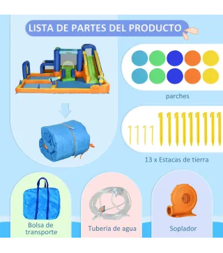 Castillo Hinchable Infantil con Tobogán Piscina Muro de Escalada Inflador y Bolsa de Transporte 430x420x200cm Multicolor