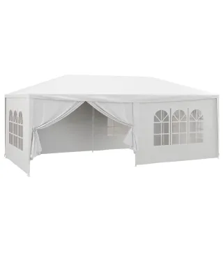 Cenador Desmontable de Exterior 6x3 m con 4 Ventanas 2 Puertas con Cremallera 6 Paredes Laterales e Impermeable Blanco