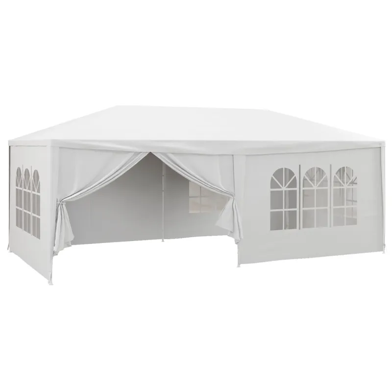 Cenador Desmontable de Exterior 6x3 m con 4 Ventanas 2 Puertas con Cremallera 6 Paredes Laterales e Impermeable Blanco