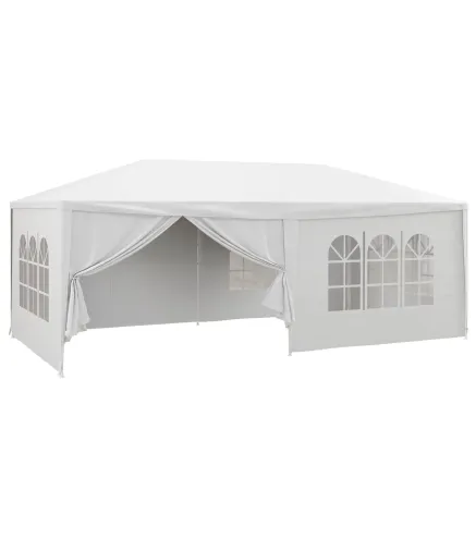 Cenador Desmontable de Exterior 6x3 m con 4 Ventanas 2 Puertas con Cremallera 6 Paredes Laterales e Impermeable Blanco