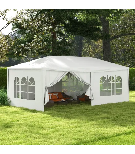 Cenador Desmontable de Exterior 6x3 m con 4 Ventanas 2 Puertas con Cremallera 6 Paredes Laterales e Impermeable Blanco