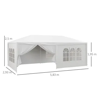 Cenador Desmontable de Exterior 6x3 m con 4 Ventanas 2 Puertas con Cremallera 6 Paredes Laterales e Impermeable Blanco