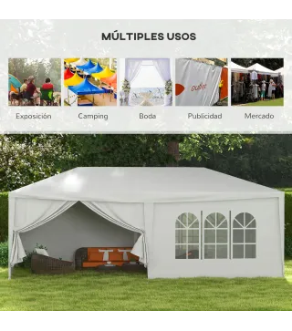 Cenador Desmontable de Exterior 6x3 m con 4 Ventanas 2 Puertas con Cremallera 6 Paredes Laterales e Impermeable Blanco