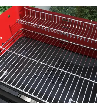 Barbacoa de Carbón con Ruedas Parrilla Ajustable en Altura Estantes y 6 Ganchos 103x47x95 cm Rojo y Negro