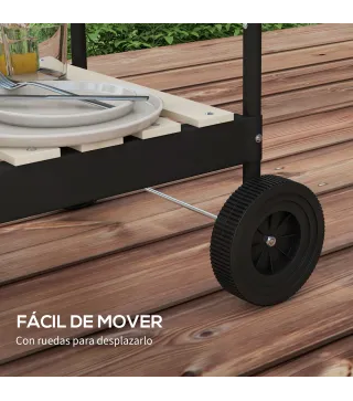 Barbacoa de Carbón con Ruedas Parrilla Ajustable en Altura Estantes y 6 Ganchos 103x47x95 cm Negro