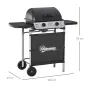 Barbacoa de Gas con 2 Quemadores 5,6 KW 2 Ruedas 2 Mesas Laterales y Parrillas de Acero 104x49x99 cm Negro