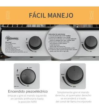 Barbacoa de Gas con 2 Quemadores 5,6 KW 2 Ruedas 2 Mesas Laterales y Parrillas de Acero 104x49x99 cm Negro