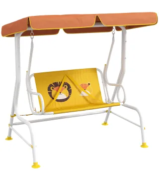 Balancín de Jardín Exterior de 2 Plazas con Patrón de León Toldo Ajustable en Ángulo Carga 60 kg 110x70x110 cm Amarillo