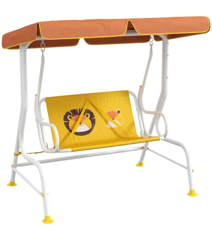 Balancín de Jardín Exterior de 2 Plazas con Patrón de León Toldo Ajustable en Ángulo Carga 60 kg 110x70x110 cm Amarillo