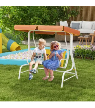 Balancín de Jardín Exterior de 2 Plazas con Patrón de León Toldo Ajustable en Ángulo Carga 60 kg 110x70x110 cm Amarillo