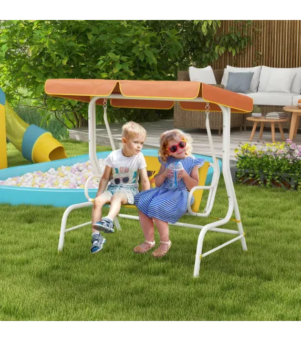 Balancín de Jardín Exterior de 2 Plazas con Patrón de León Toldo Ajustable en Ángulo Carga 60 kg 110x70x110 cm Amarillo