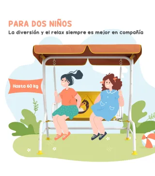 Balancín de Jardín Exterior de 2 Plazas con Patrón de León Toldo Ajustable en Ángulo Carga 60 kg 110x70x110 cm Amarillo