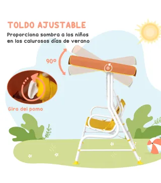 Balancín de Jardín Exterior de 2 Plazas con Patrón de León Toldo Ajustable en Ángulo Carga 60 kg 110x70x110 cm Amarillo