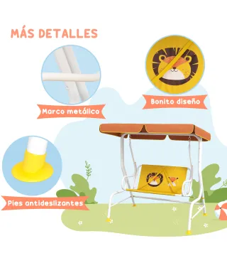 Balancín de Jardín Exterior de 2 Plazas con Patrón de León Toldo Ajustable en Ángulo Carga 60 kg 110x70x110 cm Amarillo