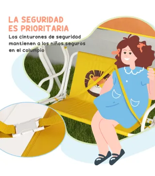 Balancín de Jardín Exterior de 2 Plazas con Patrón de León Toldo Ajustable en Ángulo Carga 60 kg 110x70x110 cm Amarillo