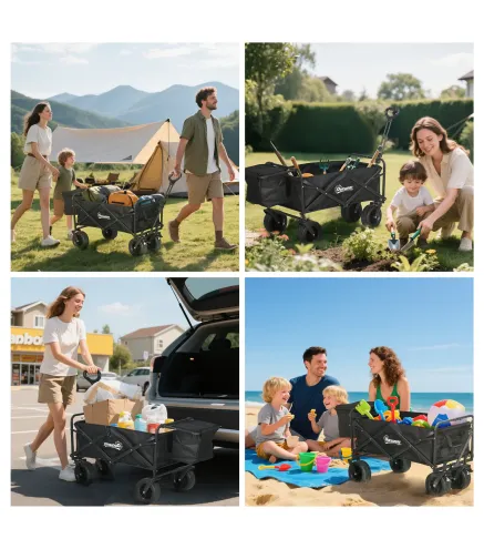 Carro Plegable con Bolsa Térmica Desmontable Longitud y Ángulo del Mango Ajustables y Bolsa de Transporte Negro