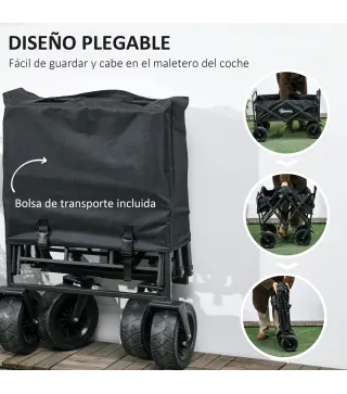 Carro Plegable con Bolsa Térmica Desmontable Longitud y Ángulo del Mango Ajustables y Bolsa de Transporte Negro