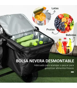 Carro Plegable con Bolsa Térmica Desmontable Longitud y Ángulo del Mango Ajustables y Bolsa de Transporte Negro
