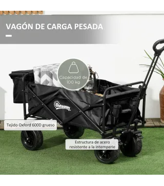 Carro Plegable con Bolsa Térmica Desmontable Longitud y Ángulo del Mango Ajustables y Bolsa de Transporte Negro