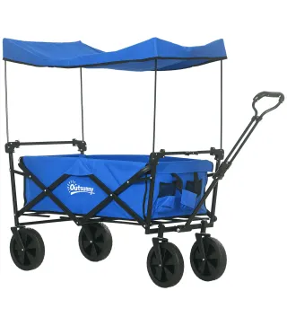 Carro Plegable con Toldo Desmontable Longitud y Ángulo del Mango Ajustables y Bolsa de Transporte Carga 100 kg Azul