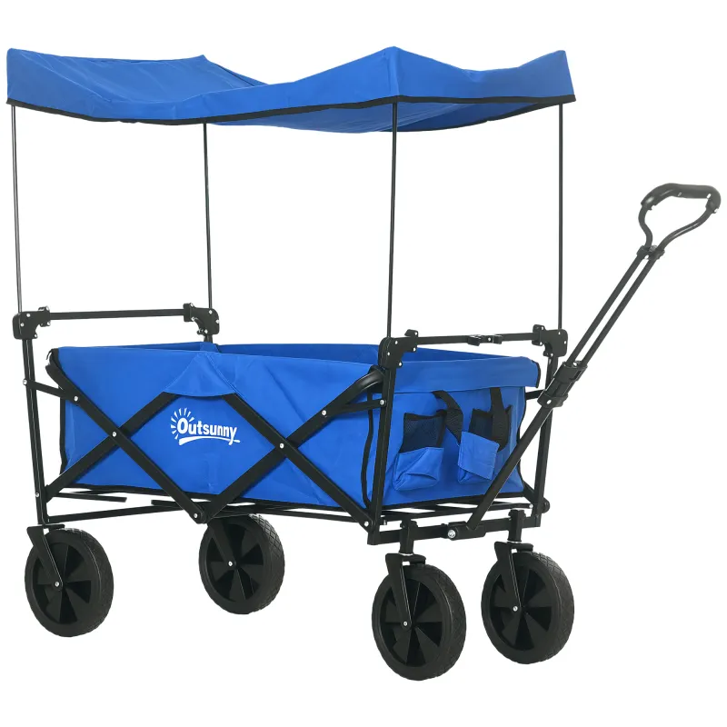 Carro Plegable con Toldo Desmontable Longitud y Ángulo del Mango Ajustables y Bolsa de Transporte Carga 100 kg Azul