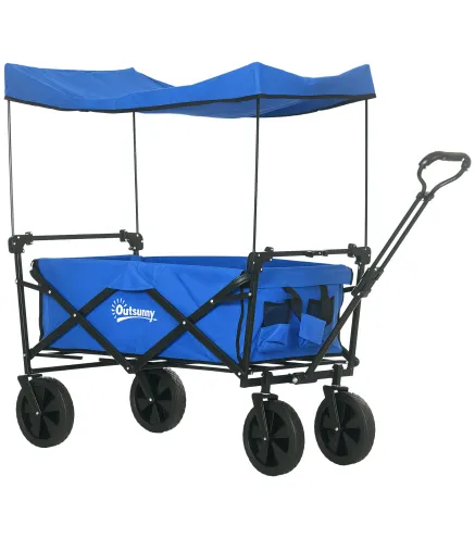 Carro Plegable con Toldo Desmontable Longitud y Ángulo del Mango Ajustables y Bolsa de Transporte Carga 100 kg Azul