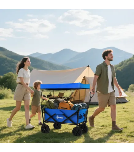 Carro Plegable con Toldo Desmontable Longitud y Ángulo del Mango Ajustables y Bolsa de Transporte Carga 100 kg Azul