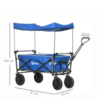 Carro Plegable con Toldo Desmontable Longitud y Ángulo del Mango Ajustables y Bolsa de Transporte Carga 100 kg Azul