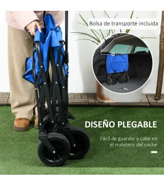 Carro Plegable con Toldo Desmontable Longitud y Ángulo del Mango Ajustables y Bolsa de Transporte Carga 100 kg Azul