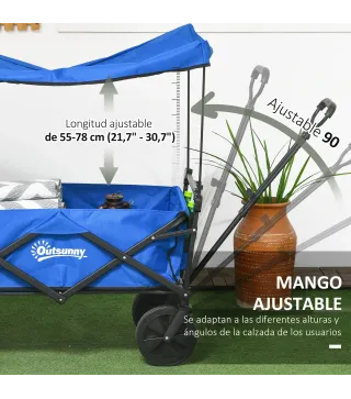 Carro Plegable con Toldo Desmontable Longitud y Ángulo del Mango Ajustables y Bolsa de Transporte Carga 100 kg Azul